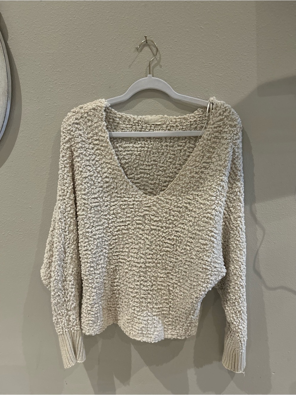 Altar'd State Cream Popcorn Knit V-Neck Sweater